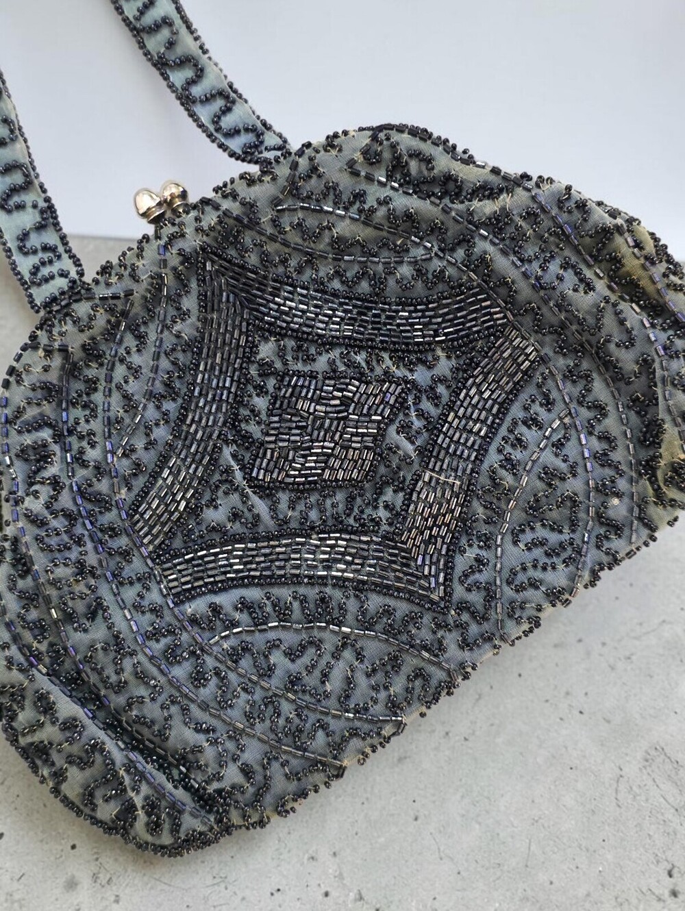Vintage Walborg Made in W Germany Black Beaded Evening Bag Kiss Lock Handbag - Picture 2 of 6